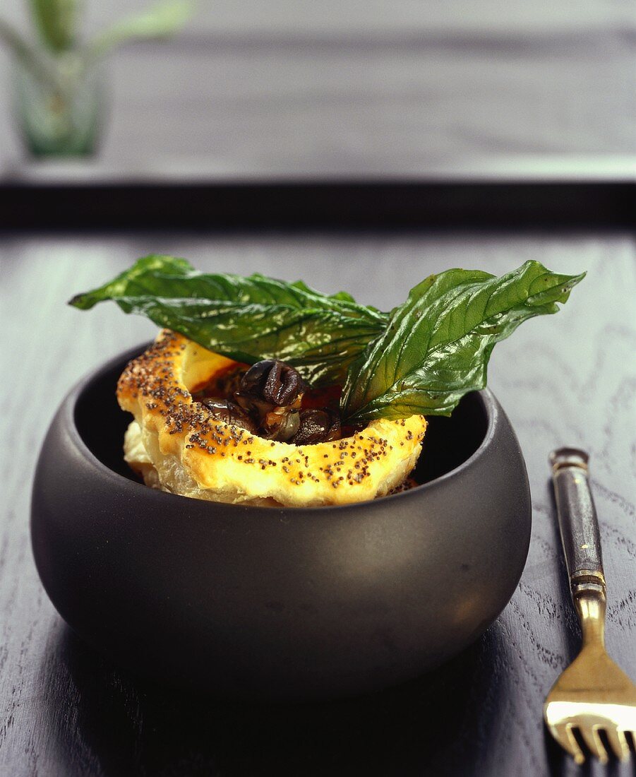 Puff pastry with mushroom filling and poppy seeds