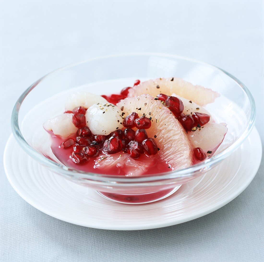 Fruit salad with grapefruit, pomegranate and lychees