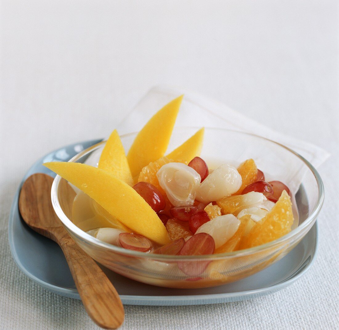 Exotic fruit salad with lychees, mangos, grapes etc.