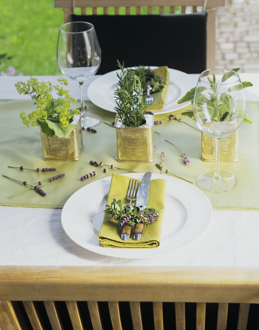 A table laid for two in the open air