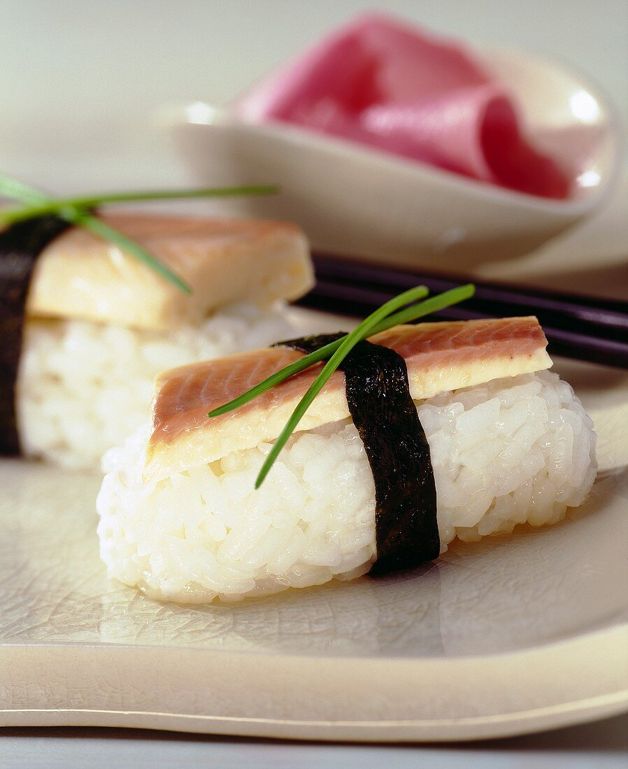 Nigiri-sushi with trout fillet