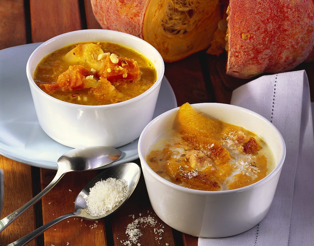 Caribbean pumpkin soup & pumpkin & coconut soup with oranges