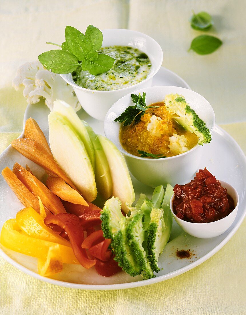 Vegetables with three dips