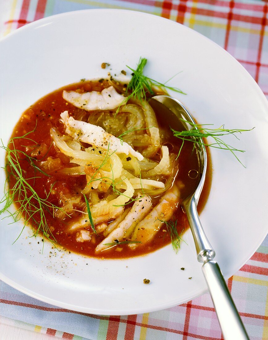 Tomaten-Fenchel-Suppe mit Rotbarsch