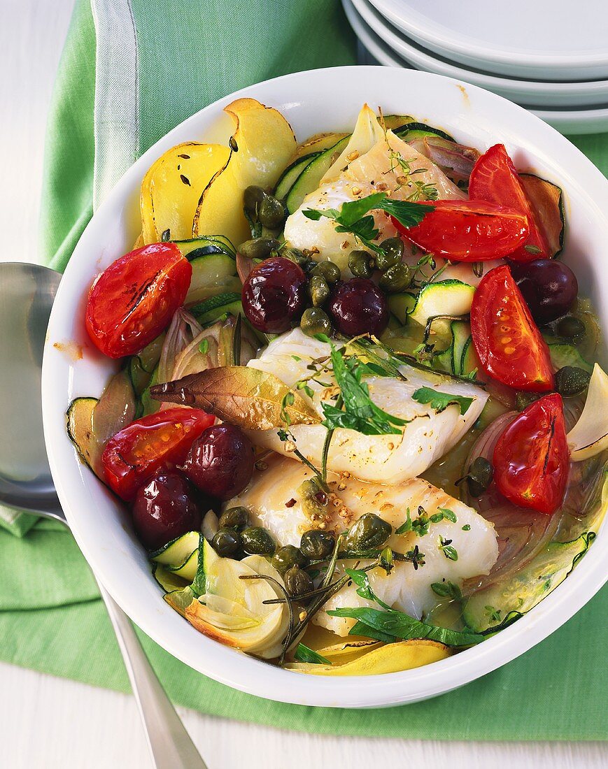 Cod on Mediterranean vegetables