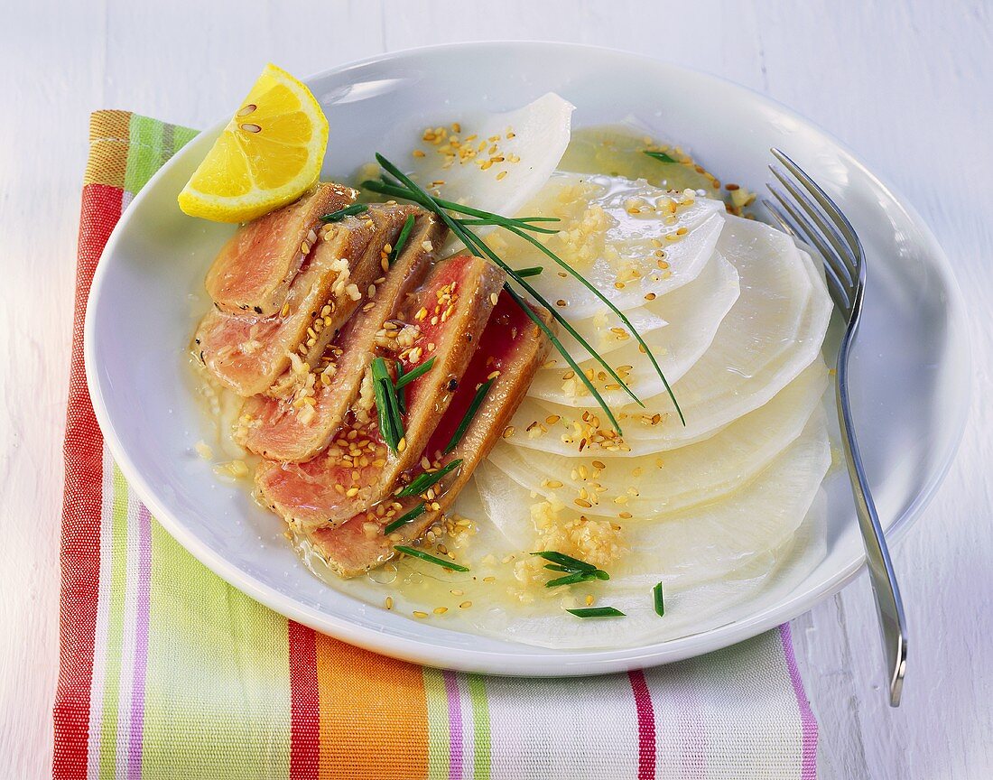 Tuna on radish carpaccio