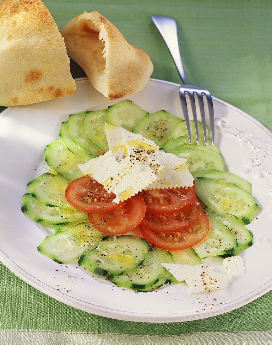 Tomato and cucumber carpaccio with feta
