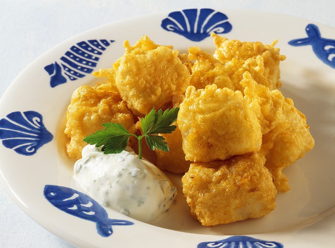 Fish nuggets with herb quark