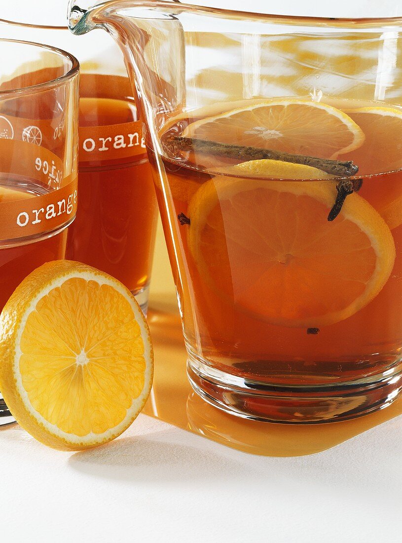 Fruit tea punch with oranges, cinnamon and cloves