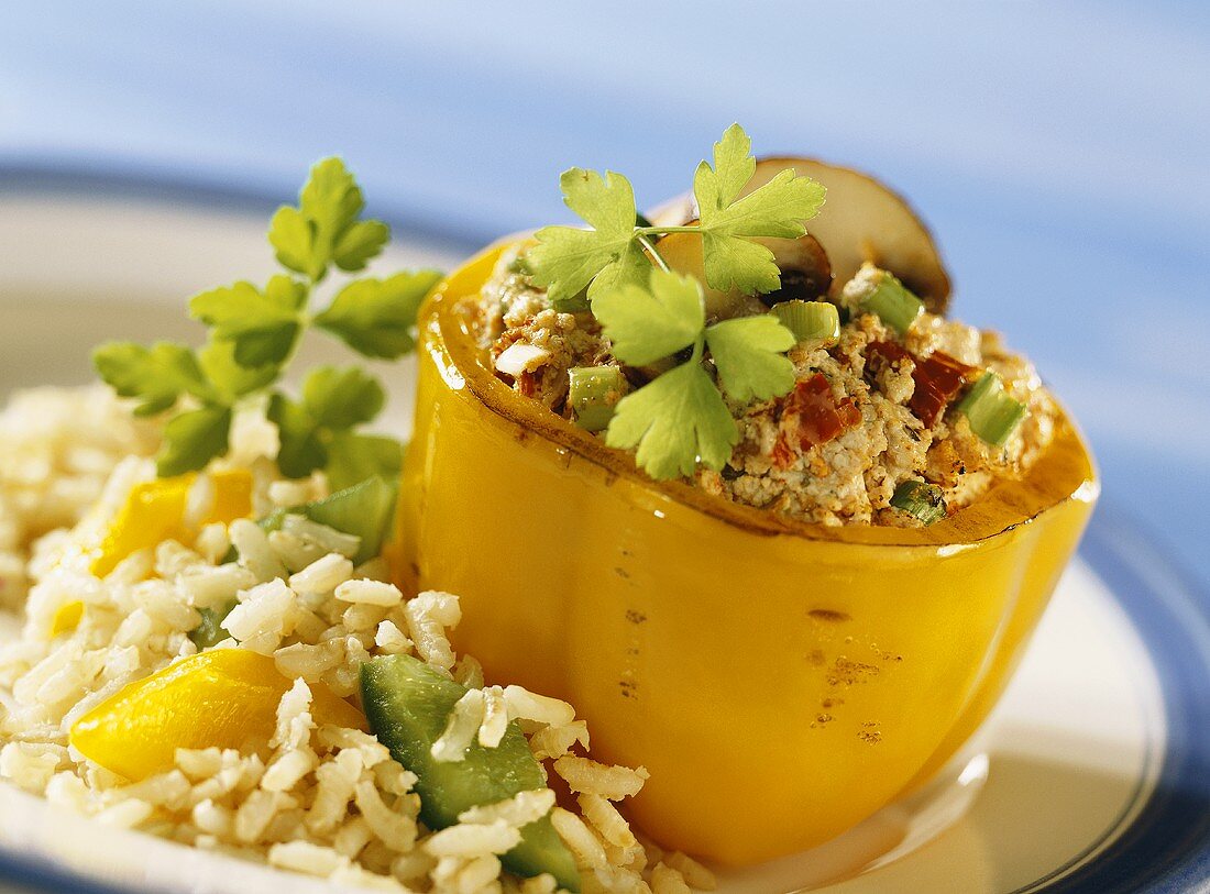 Stuffed pepper with tofu and rice