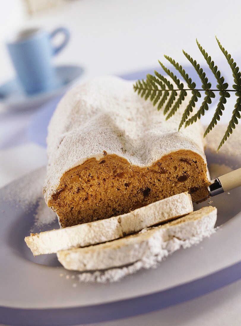 Christmas stollen with icing sugar