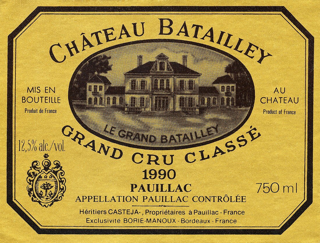 Weinetiektt des Château Batailley 1990, Pauillac, Bordeaux