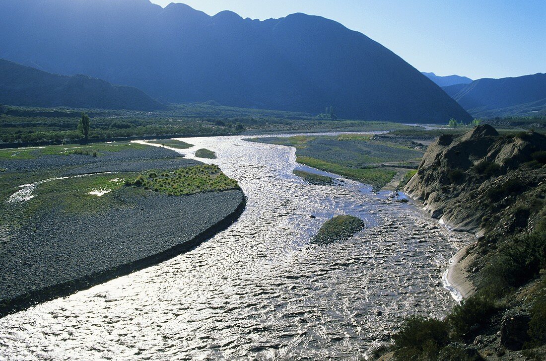 Rio Mendoza and the Andes, Argentina 