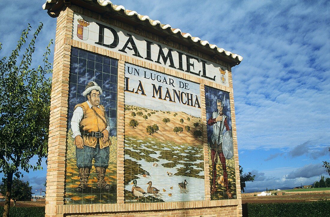 Daimiel town sign in La Mancha, Spain