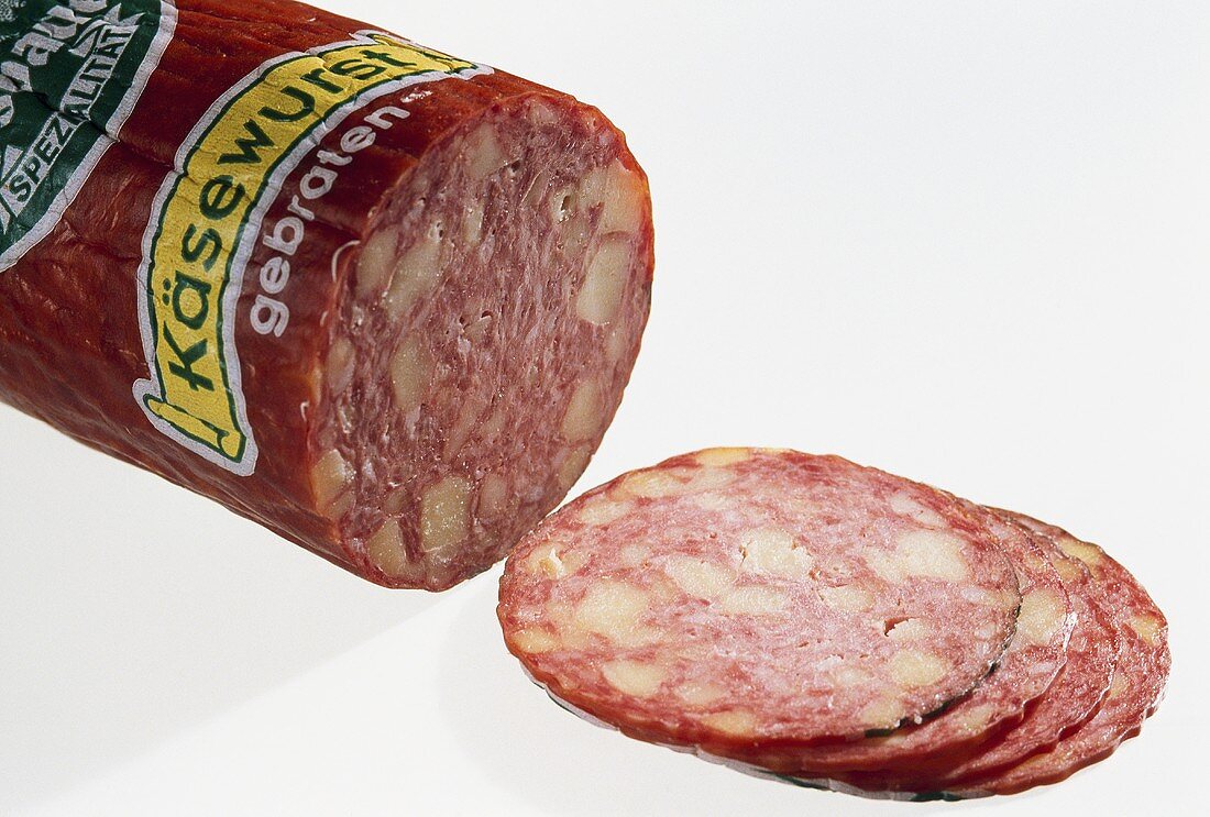 Cheese-filled sausage, slices cut