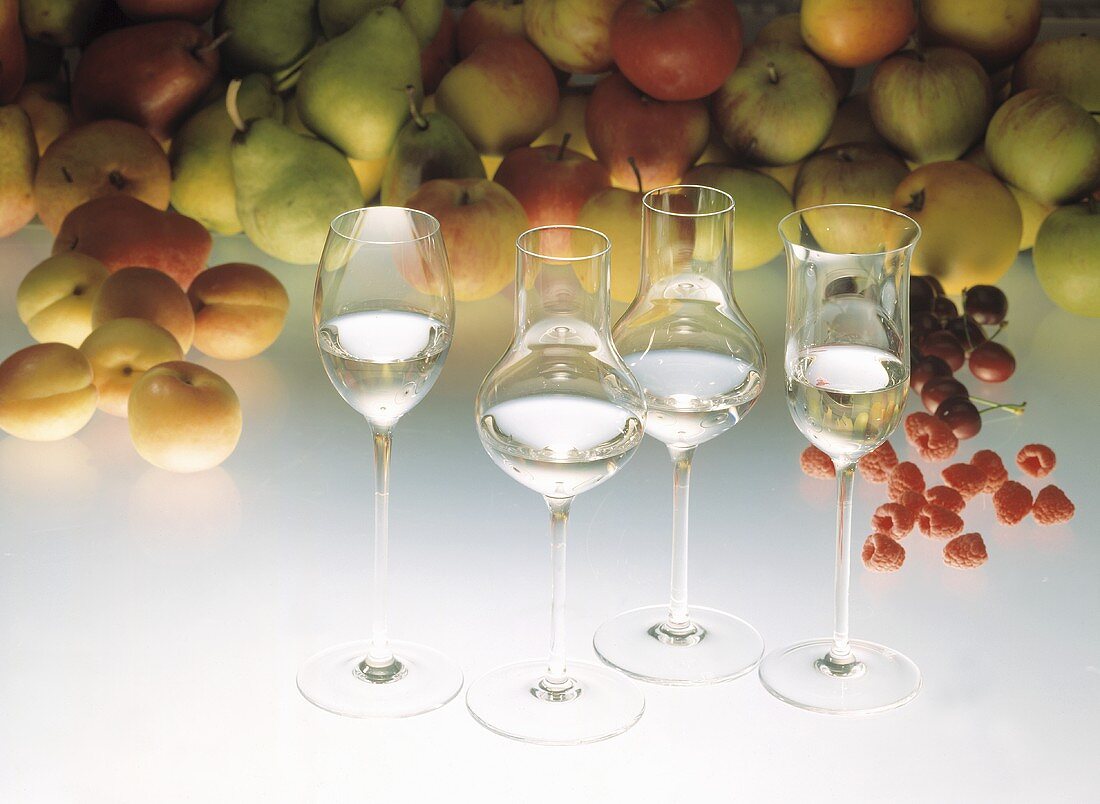 Clear Fruit Brandy in Stem Glasses