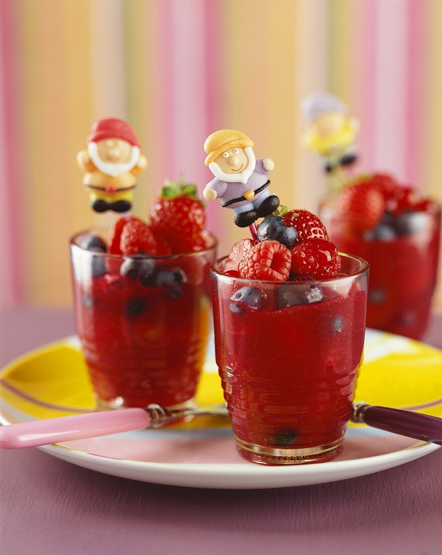 Red fruit compote in three glasses