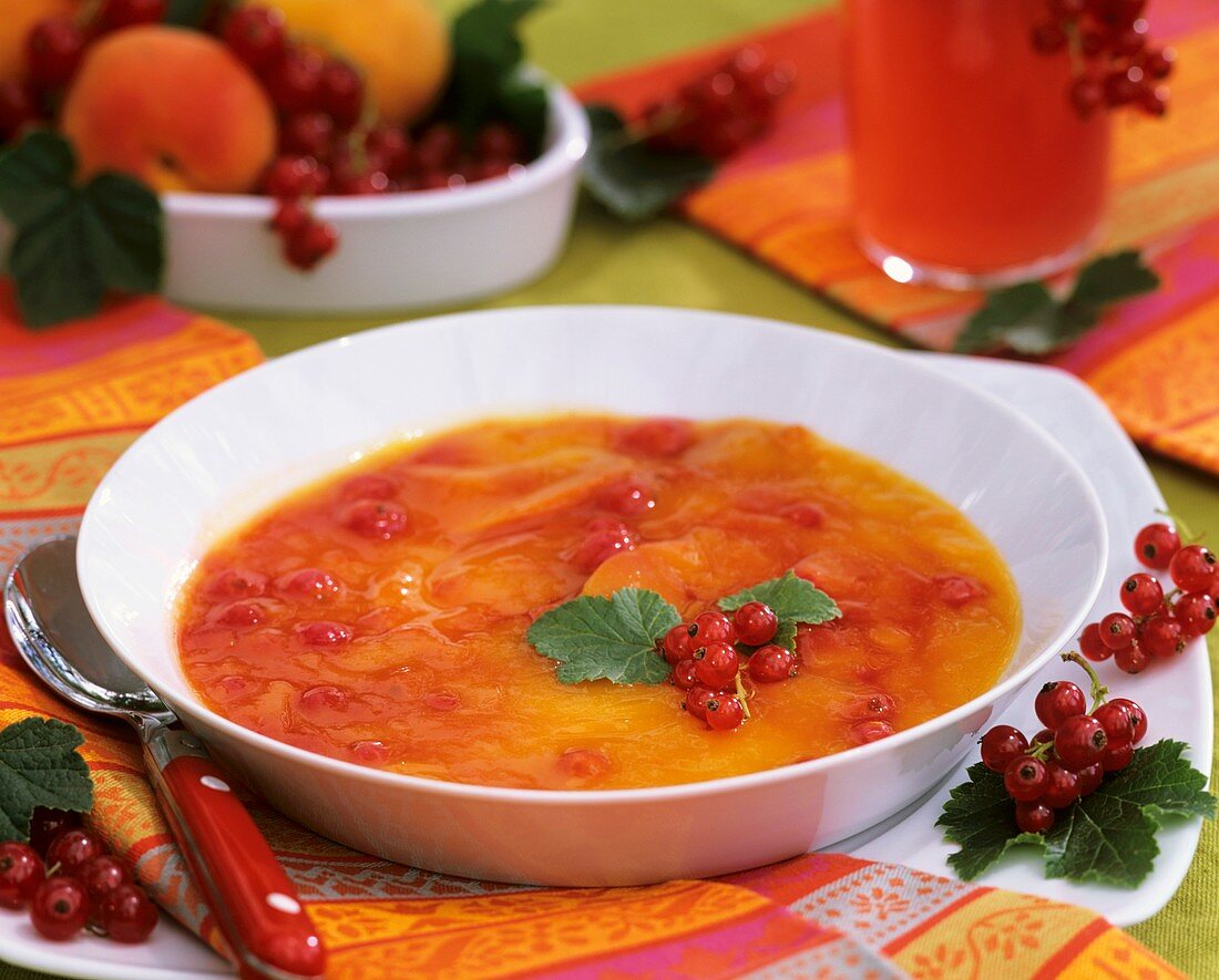 Cold peach and redcurrant soup