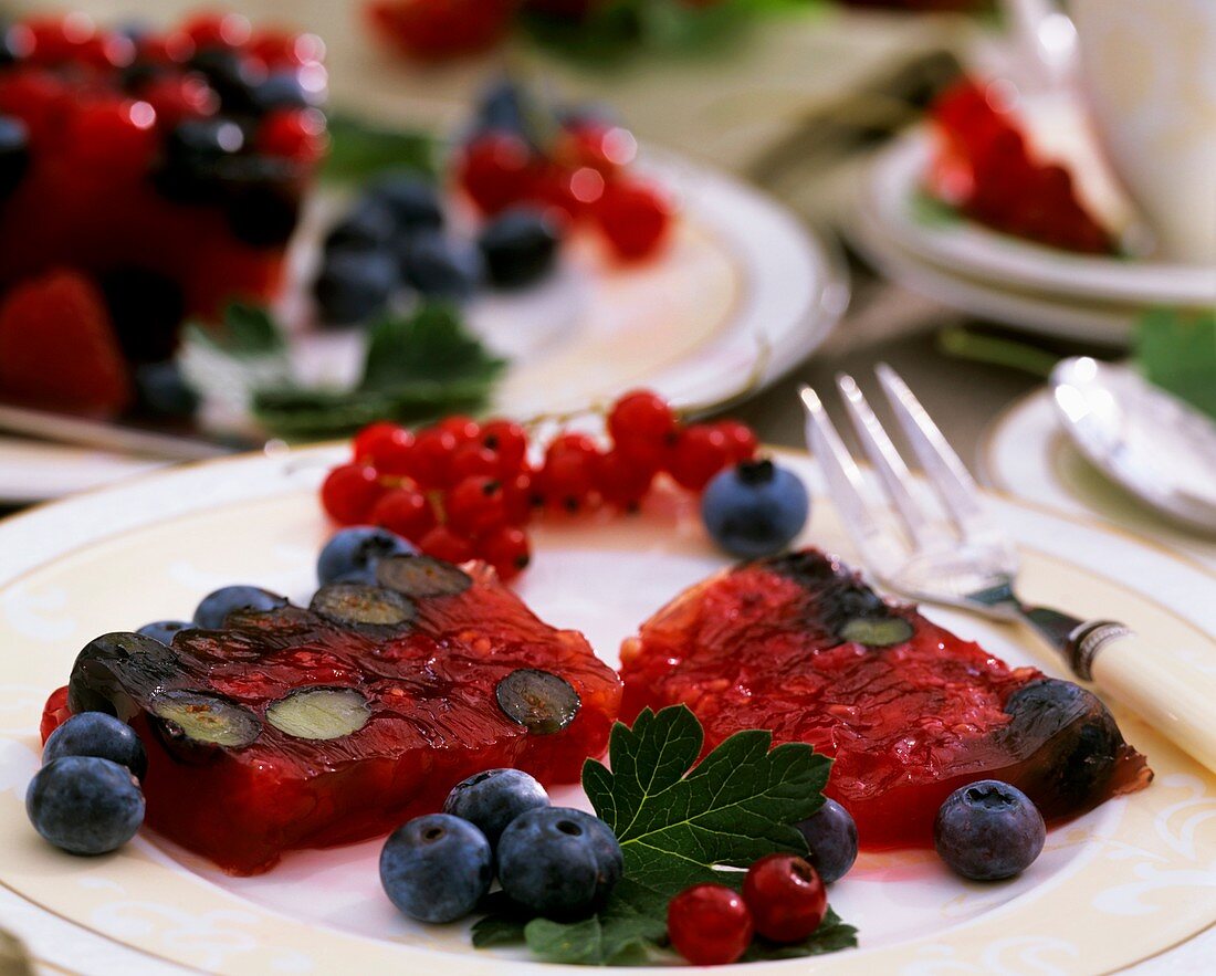 Blueberries and redcurrants in jelly