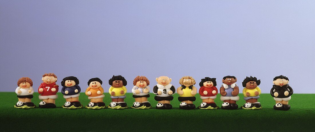 Line-up of sugarpaste footballers 