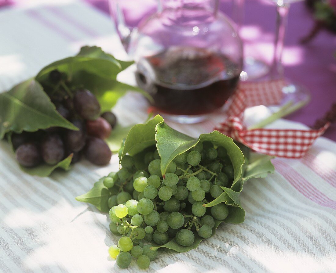 Tüte aus Weinblättern gefüllt mit Trauben