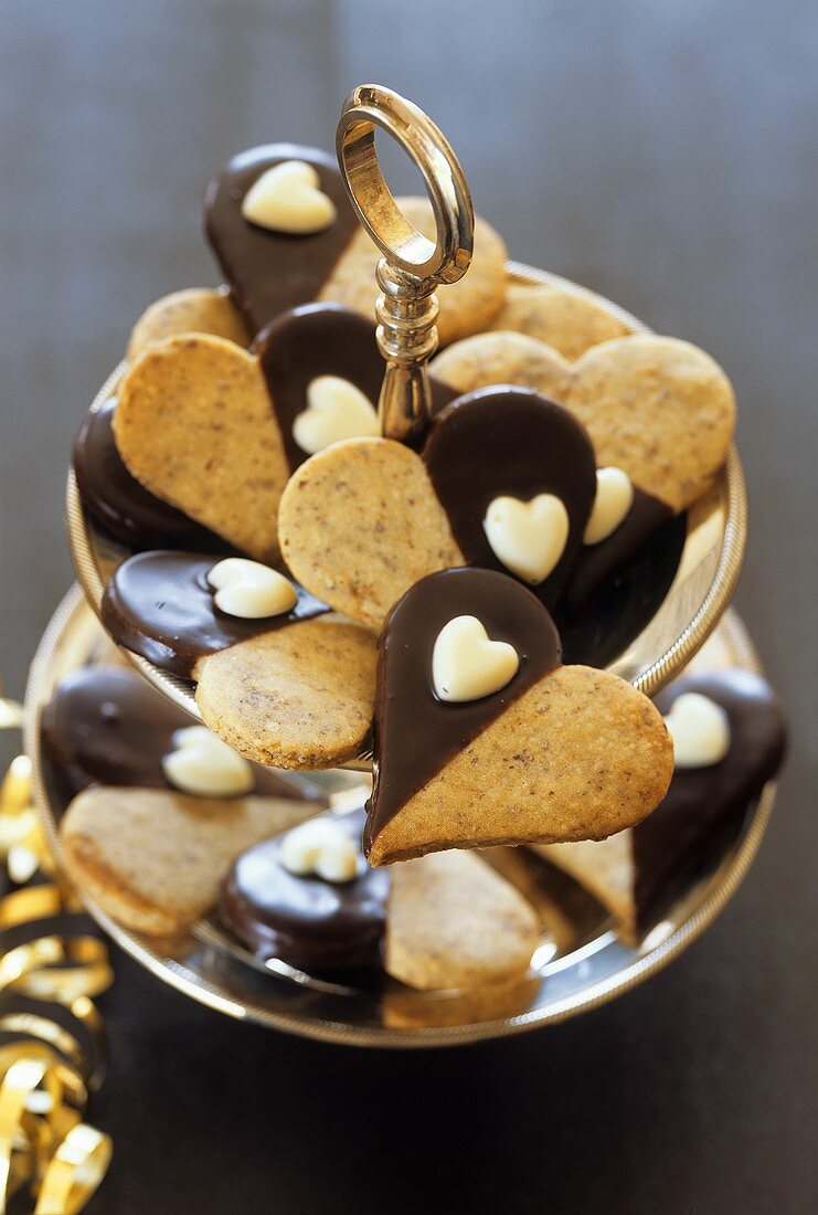 Heart-shaped mocha biscuits