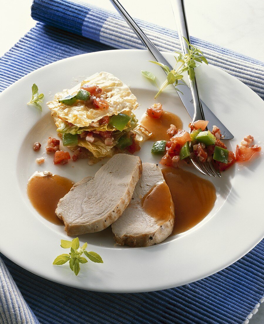 Turkey sauerbraten (turkey cooked in sweet-sour marinade)