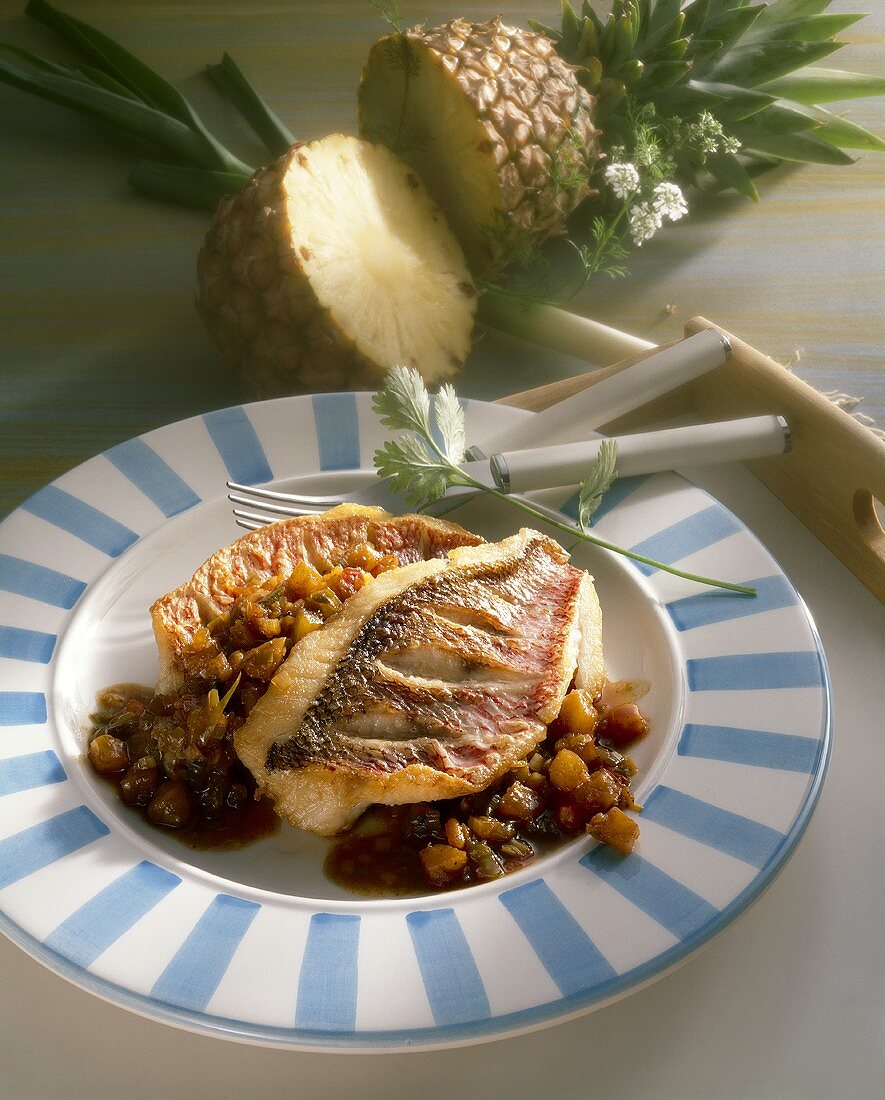 Red snapper with pineapple chutney