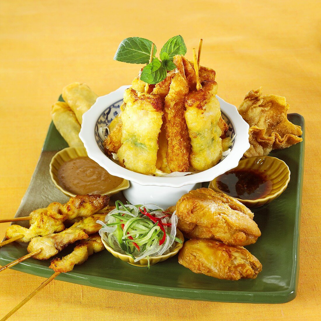 Plate of Asian snacks