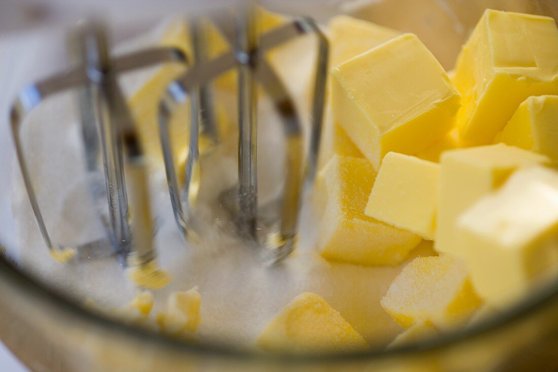 Sugar and butter being mixed together