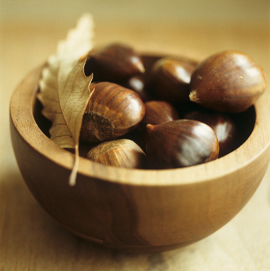 Chestnuts in a wooden bowl