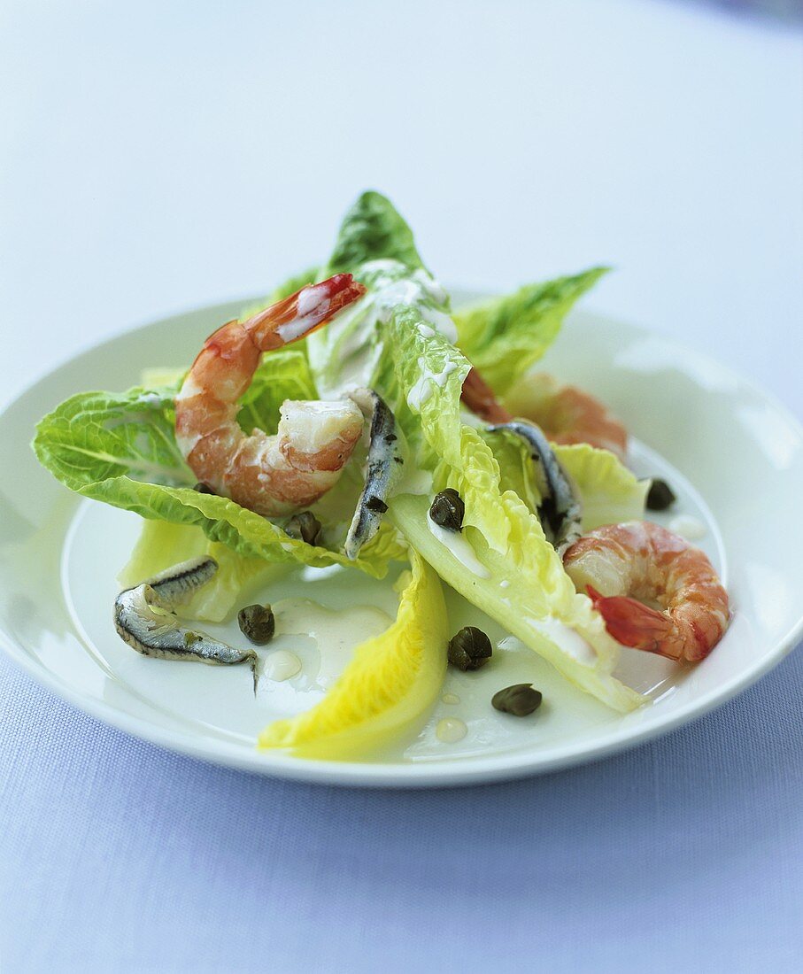 Garnelen-Sardinen-Salat mit Kapern