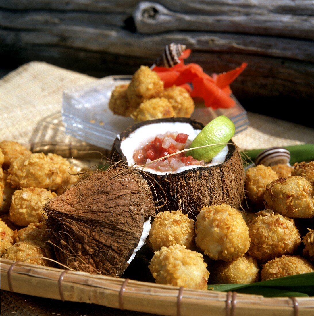 Stuffed coconut and fish balls