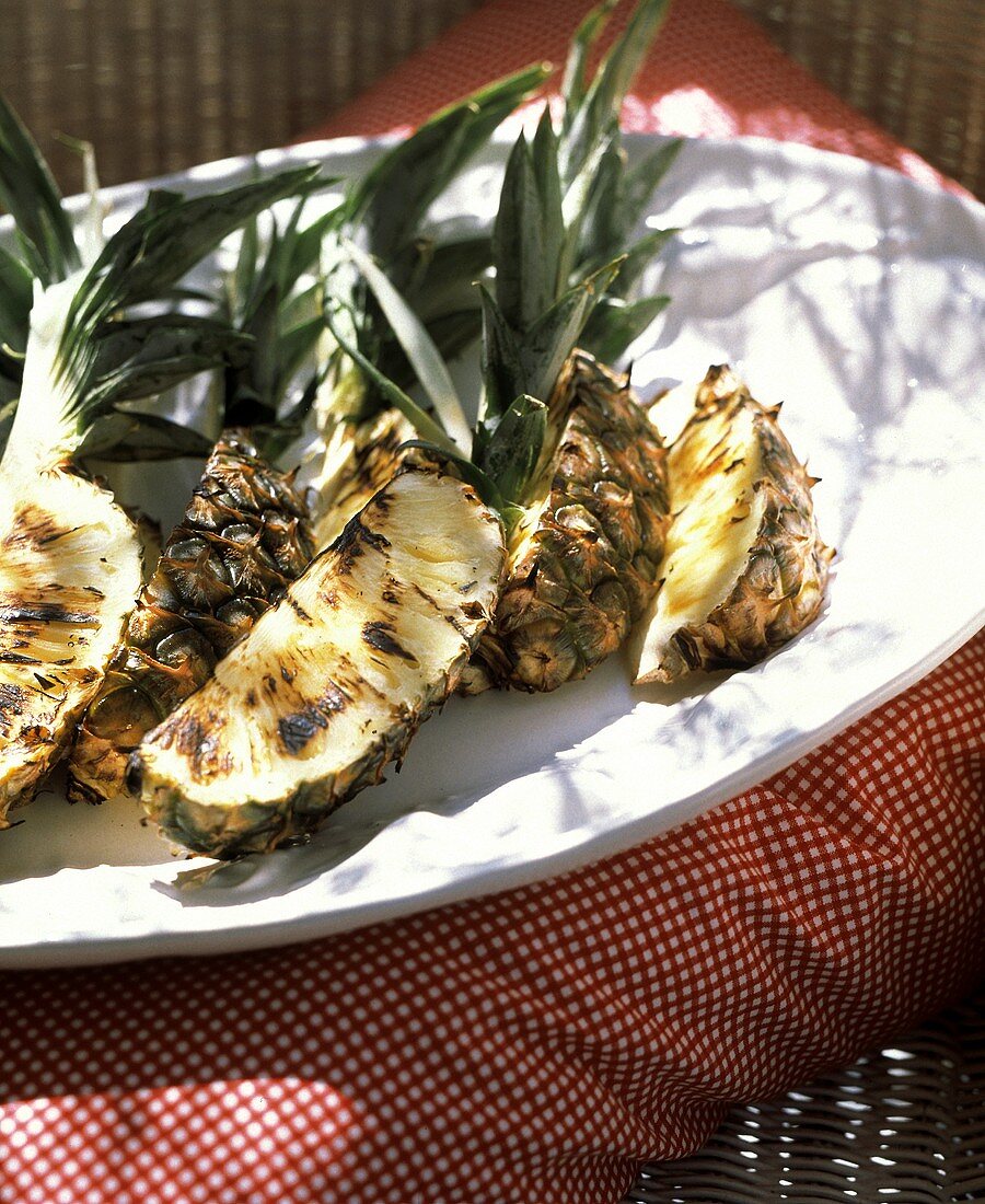 Grilled Pineapple on Platter Outdoors