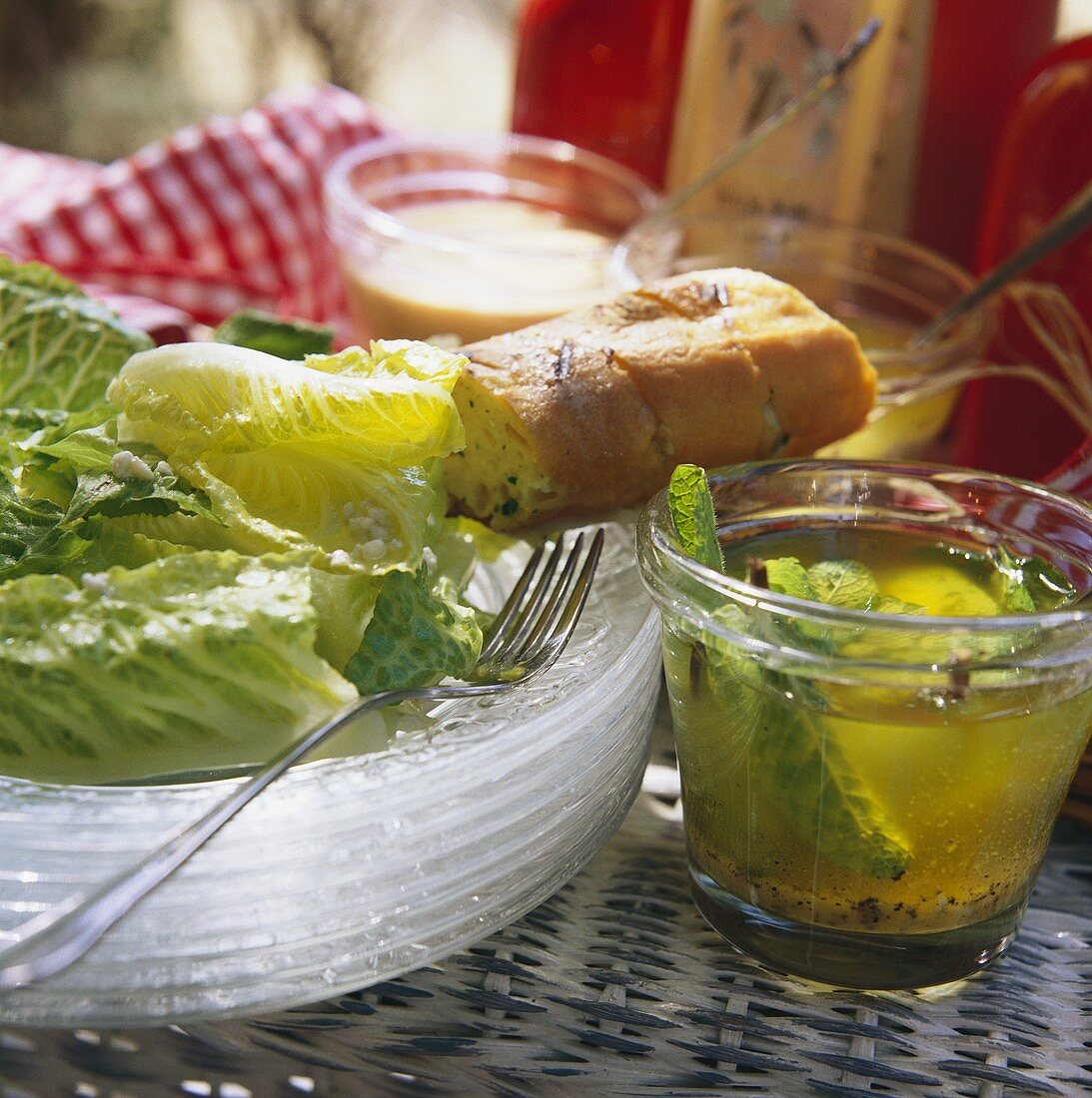 Romaine lettuce with various marinades & baguette