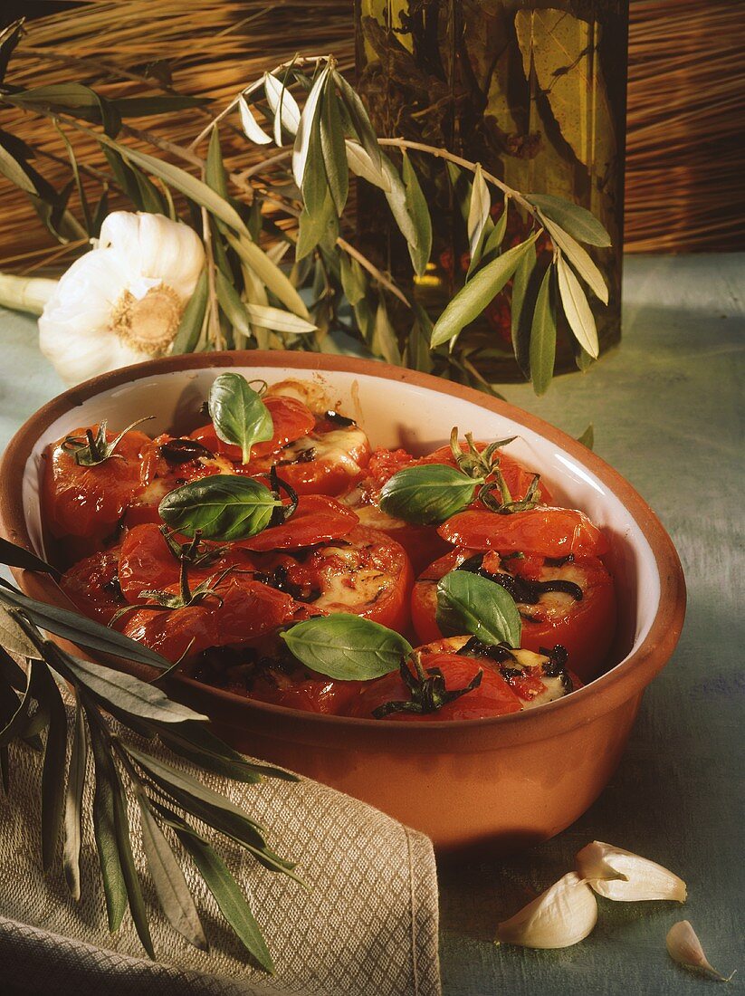 Tomaten mit Käse-Oliven-Füllung