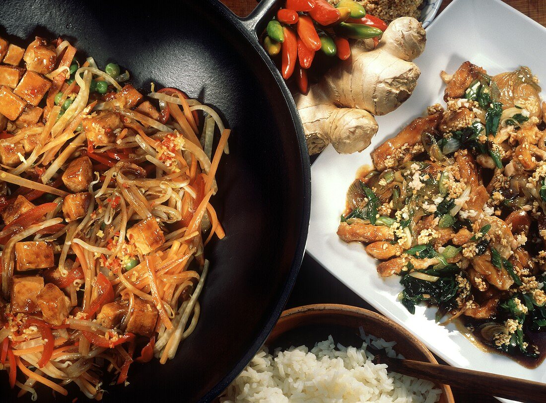 Colorful Vegetables with Tofu and Chicken with Sesame and Ginger
