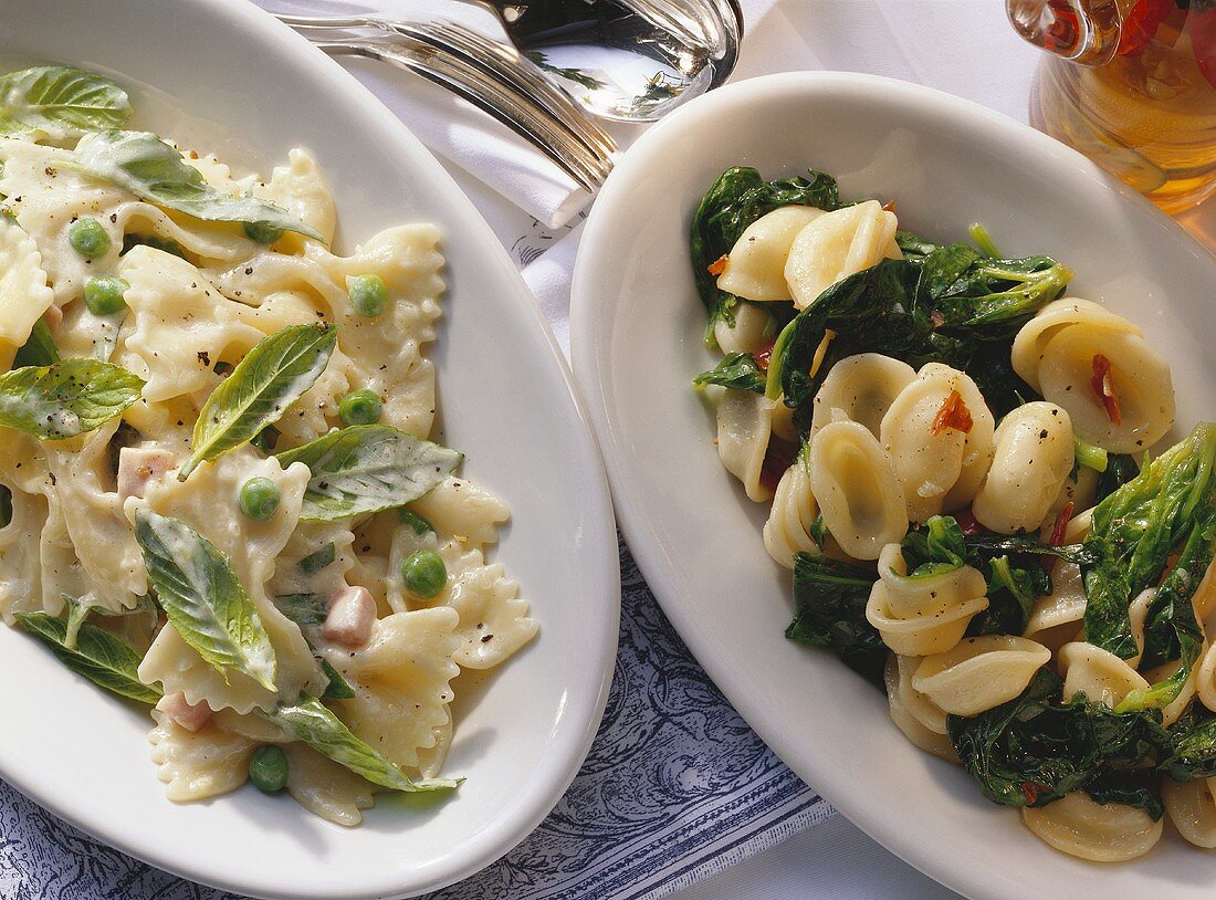 Farfalle alla menta; Orecchiette agli spinaci