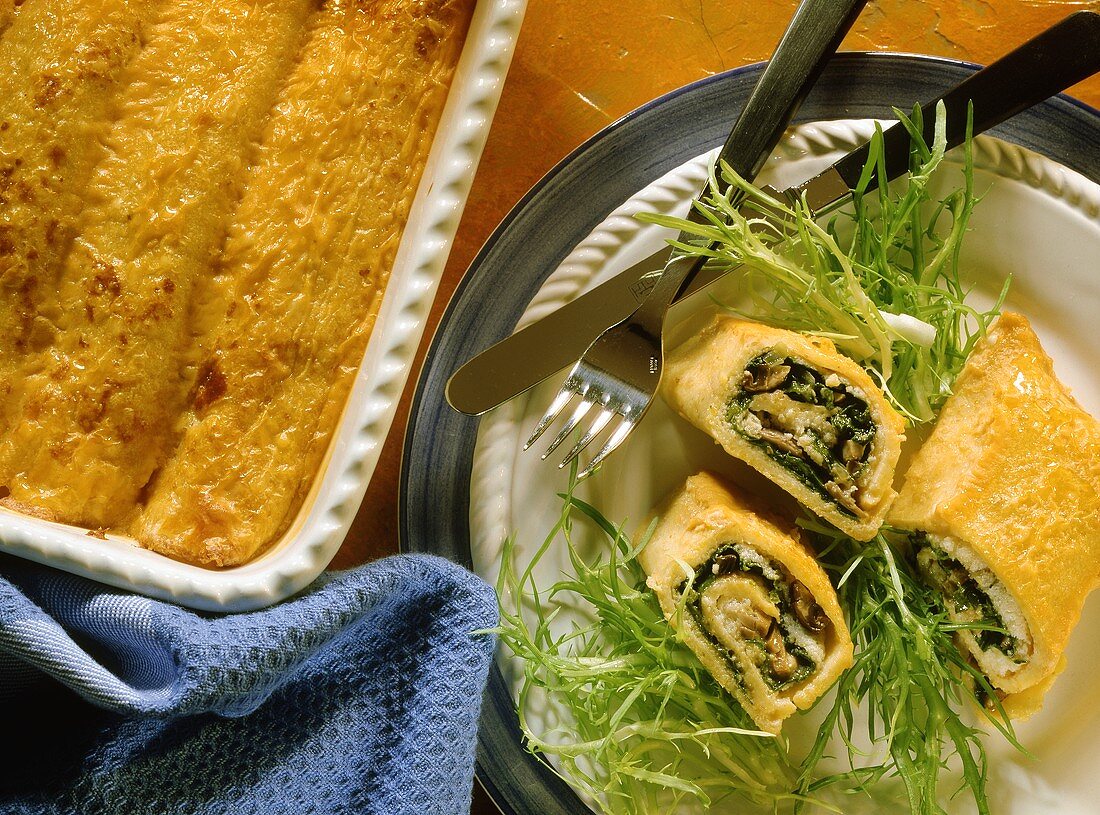 Chick pea crepes with trout fillet & spinach filling