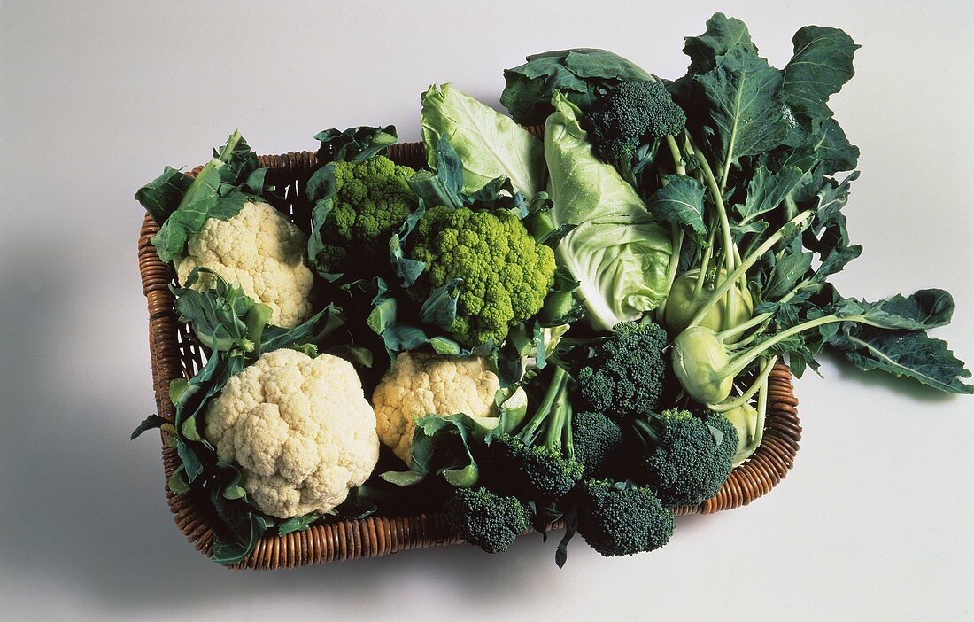 Assorted Cabbage in a Basket