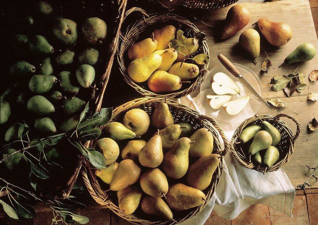 Assorted Pears in Baskets; Still Life