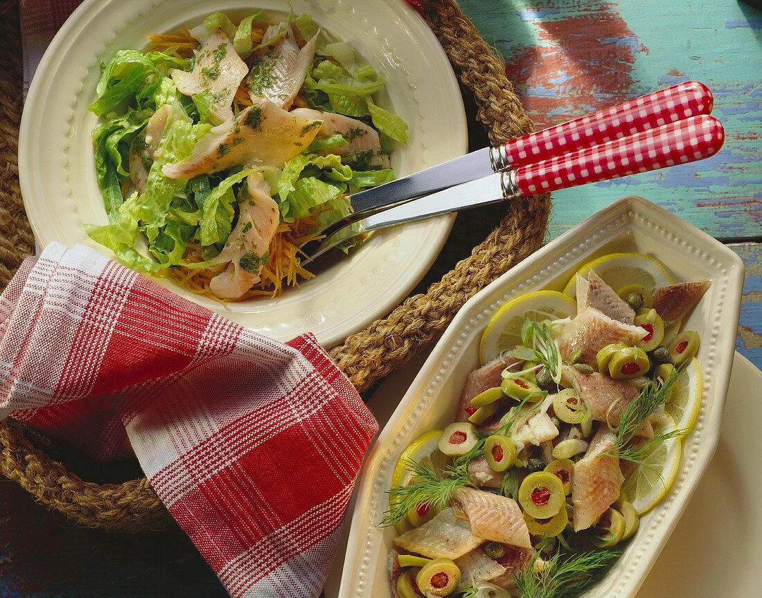 Römischer Salat mit Räucherforelle & Räucheraal-Salat