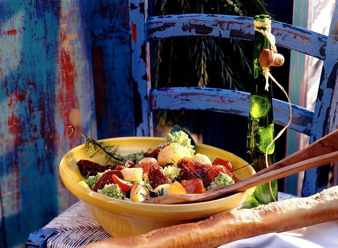 Potato and romanesco salad with dried tomatoes