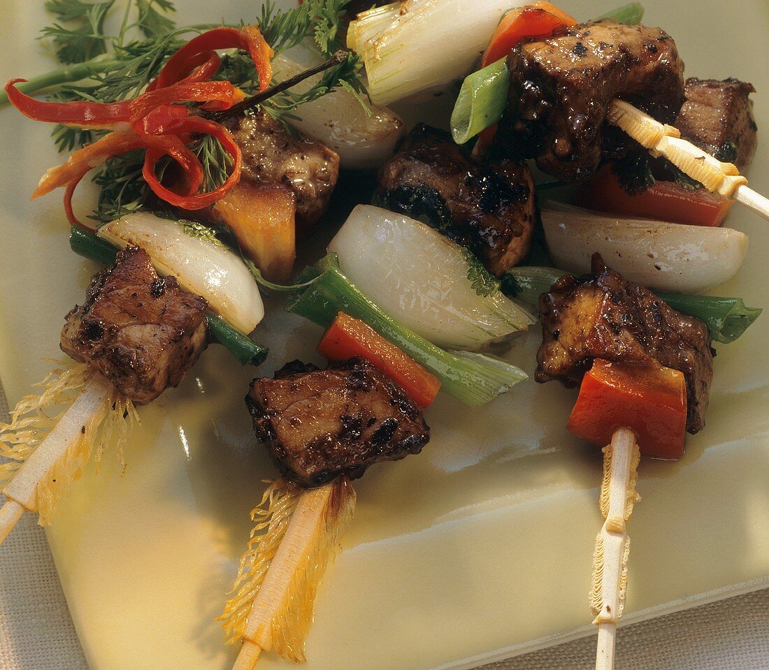 Skewered Beef with Peppers and Onions