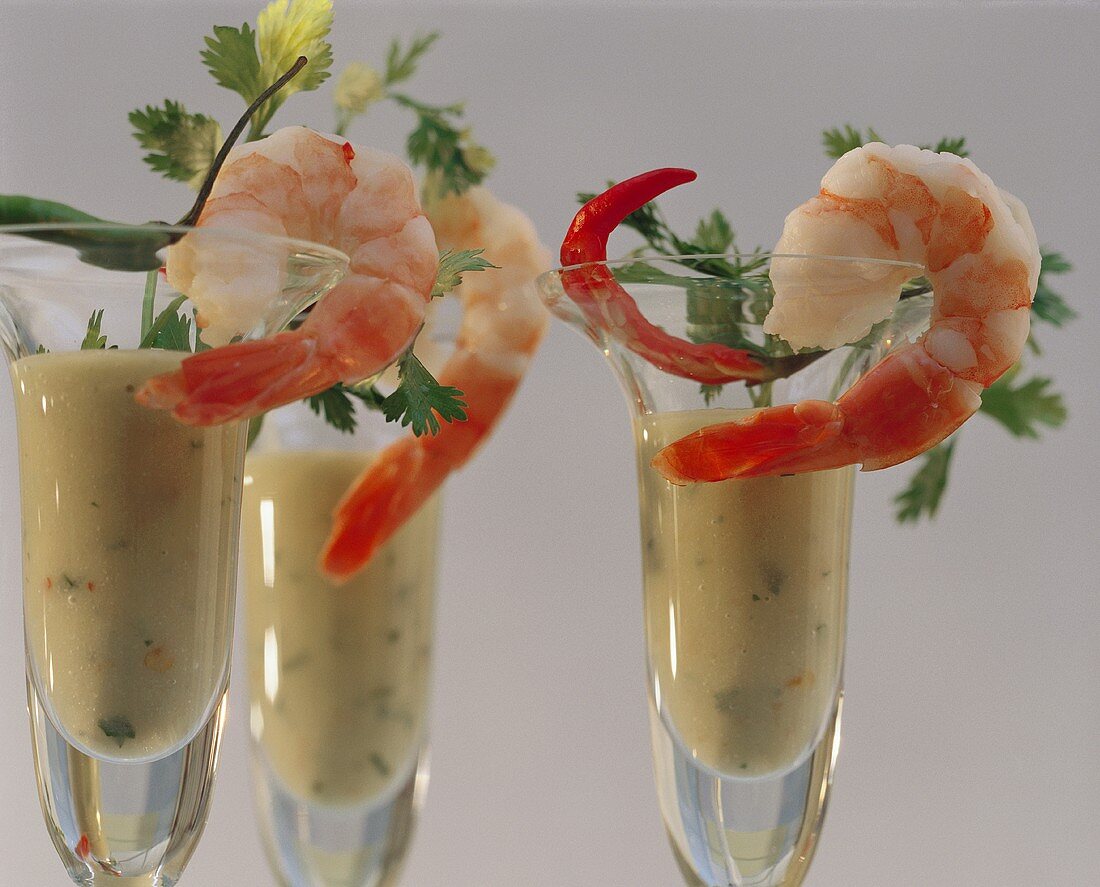 Shrimp with Avocado Puree in a Glass