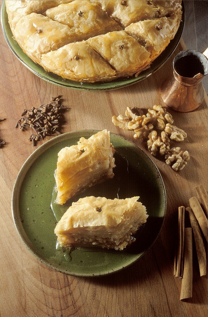 Baklava (puff pastries with nuts and sugar syrup)