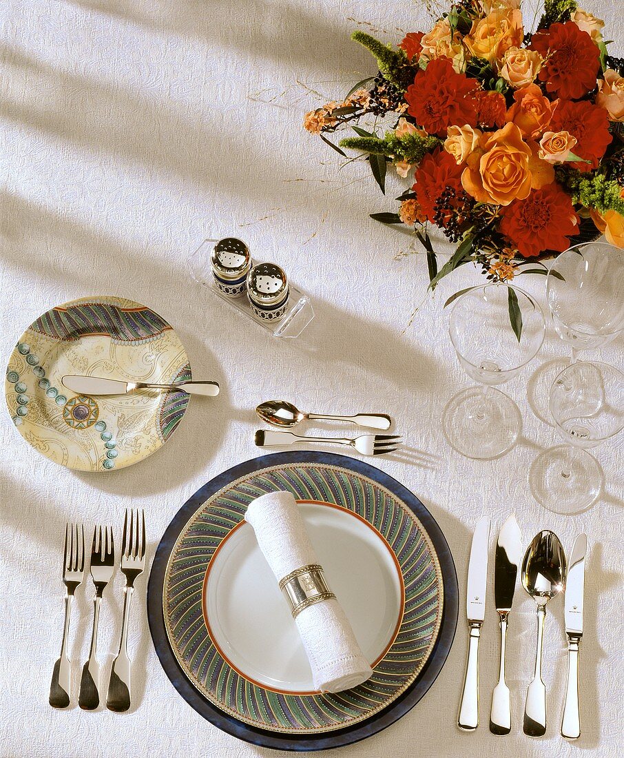 Single place setting for five-course meal 