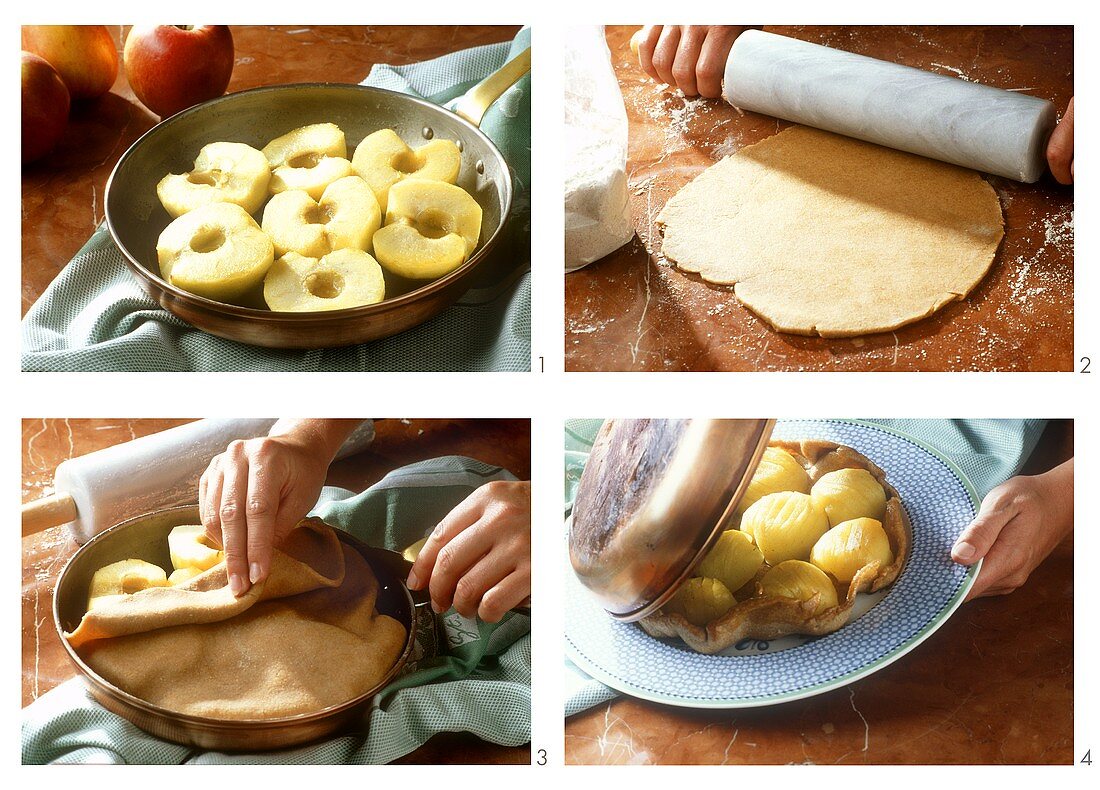 Making Tarte tatin (turned-out apple tart)