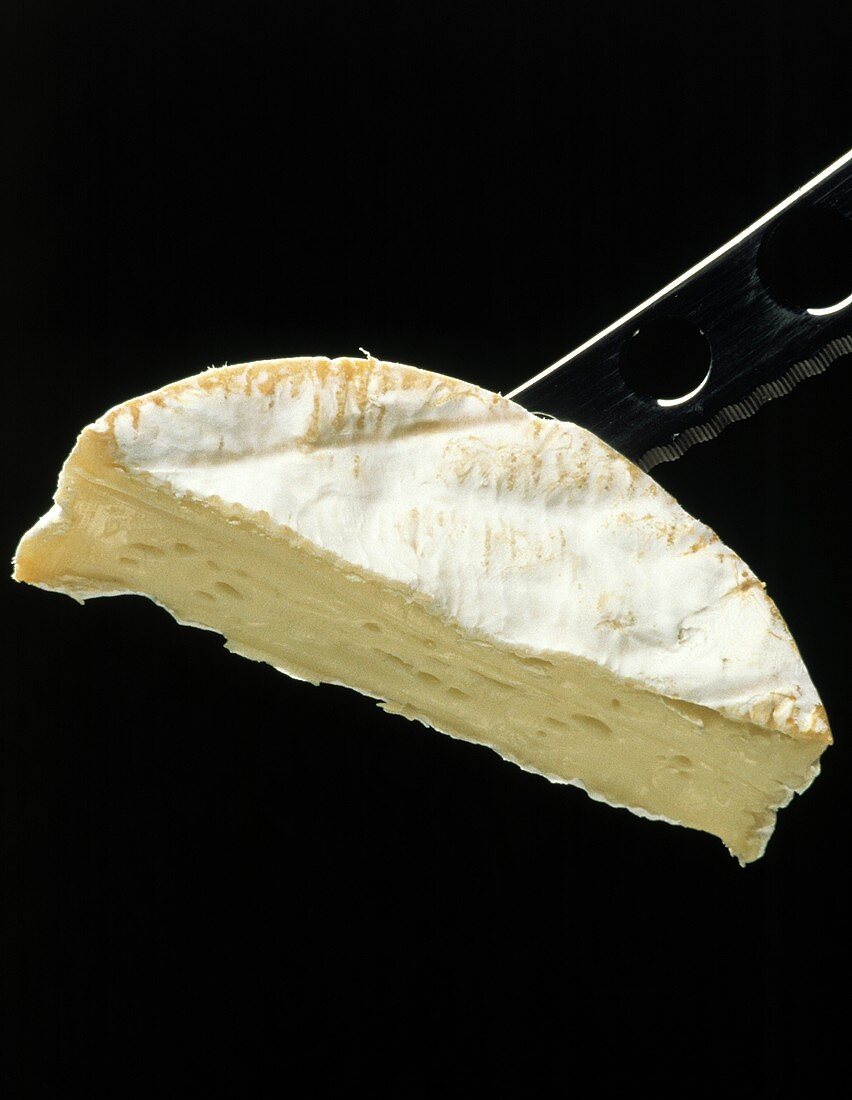 A Piece of Camembert Cheese on a Knife