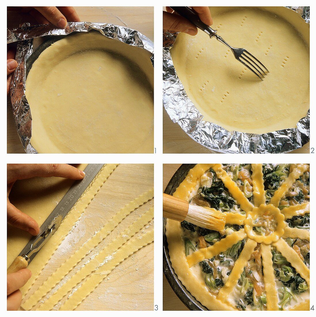 Making salmon pie with spinach